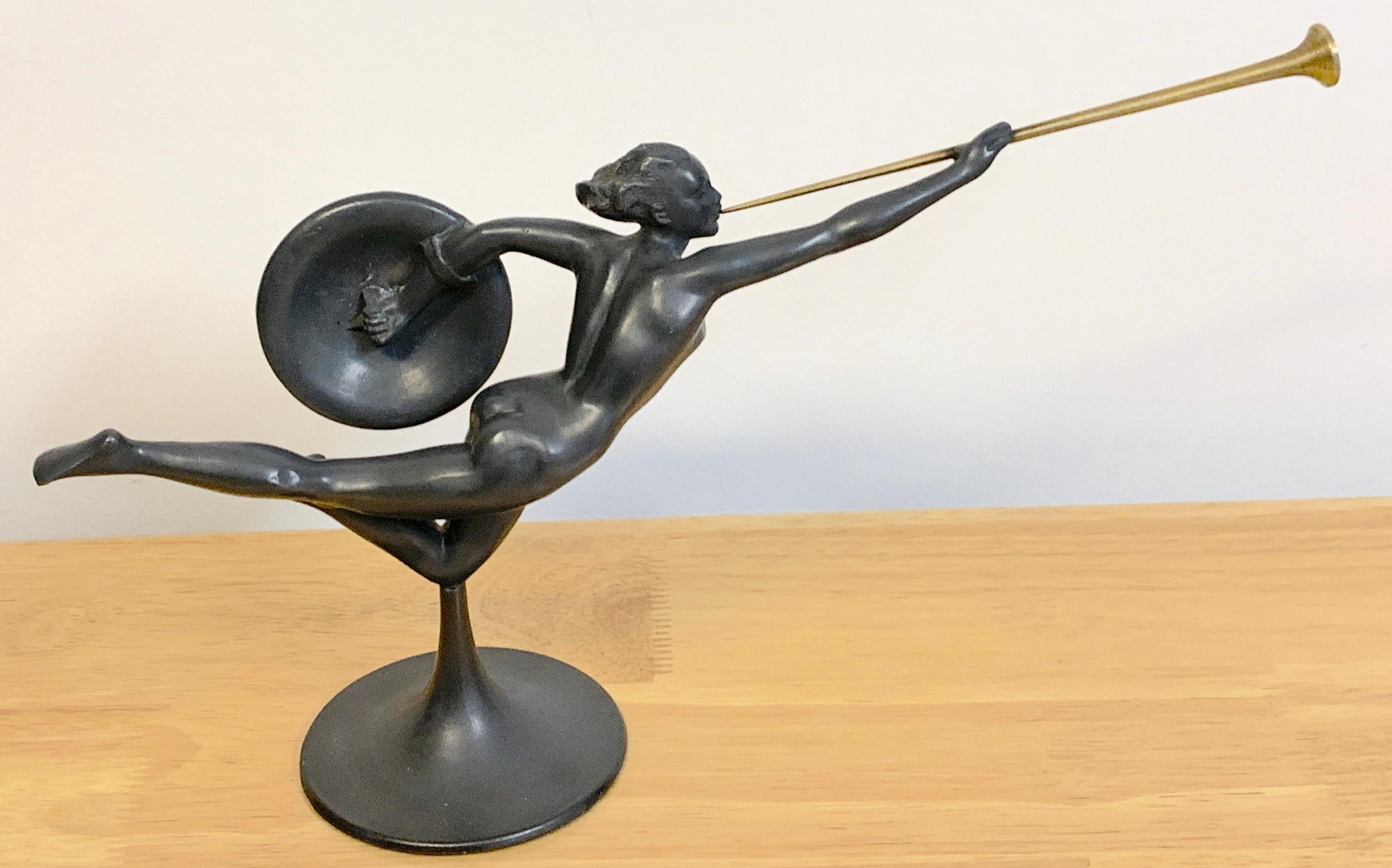 Art Deco German Pewter & Brass Allegory Sculpture Attributed to Kayserzinn For Sale 2