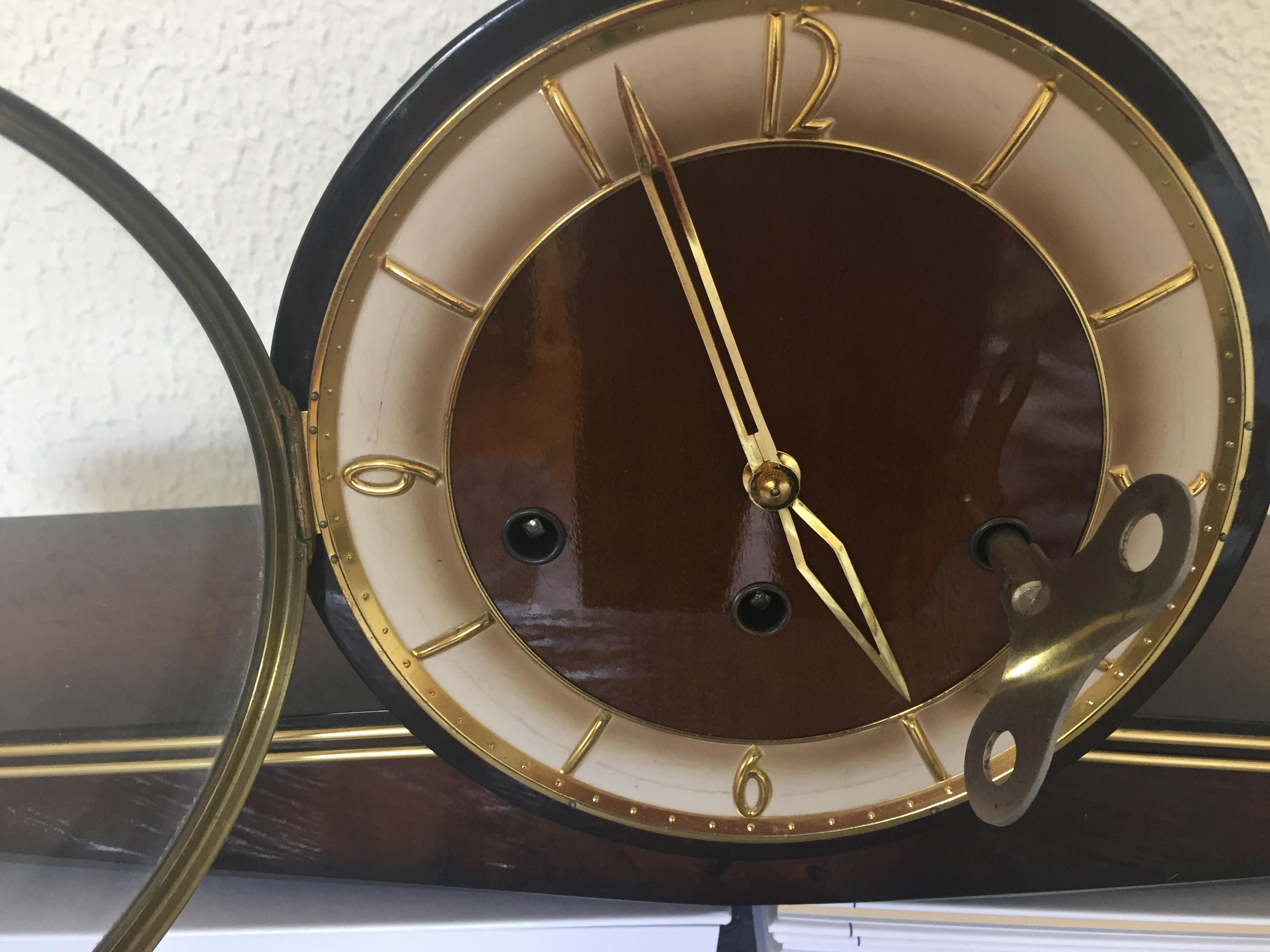 Art Deco German Quater  Repeater Mantel Clock Great Chimes In Good Condition For Sale In Boca Raton, FL