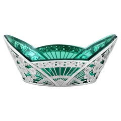 Art Deco German Silver and Green Glass Dish / Centrepiece