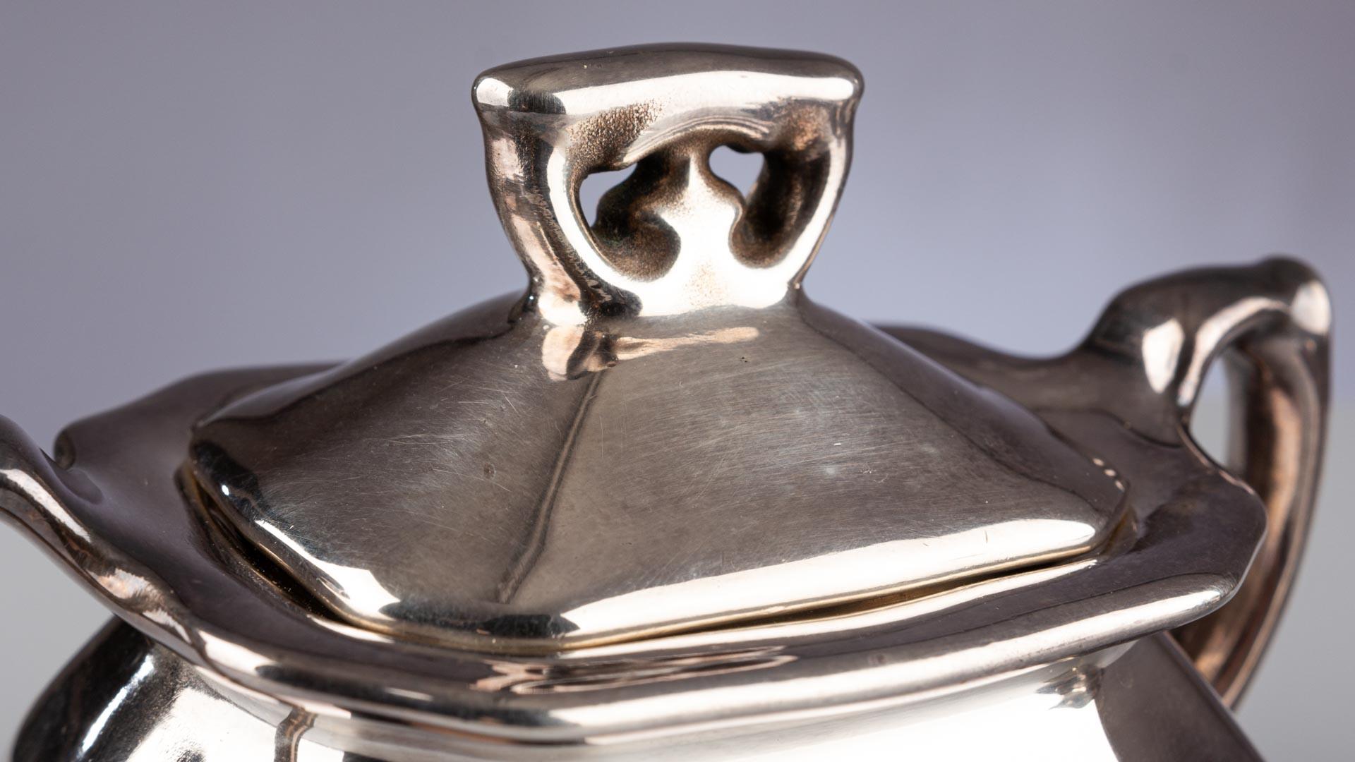 Art Deco German Silver Lustre Porcelain Sugar Bowl Jug WMF Königszelt Porzellan For Sale 8
