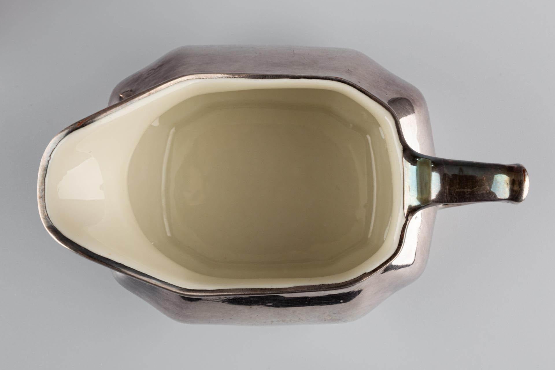 Art Deco German Silver Lustre Porcelain Sugar Bowl Jug WMF Königszelt Porzellan For Sale 9
