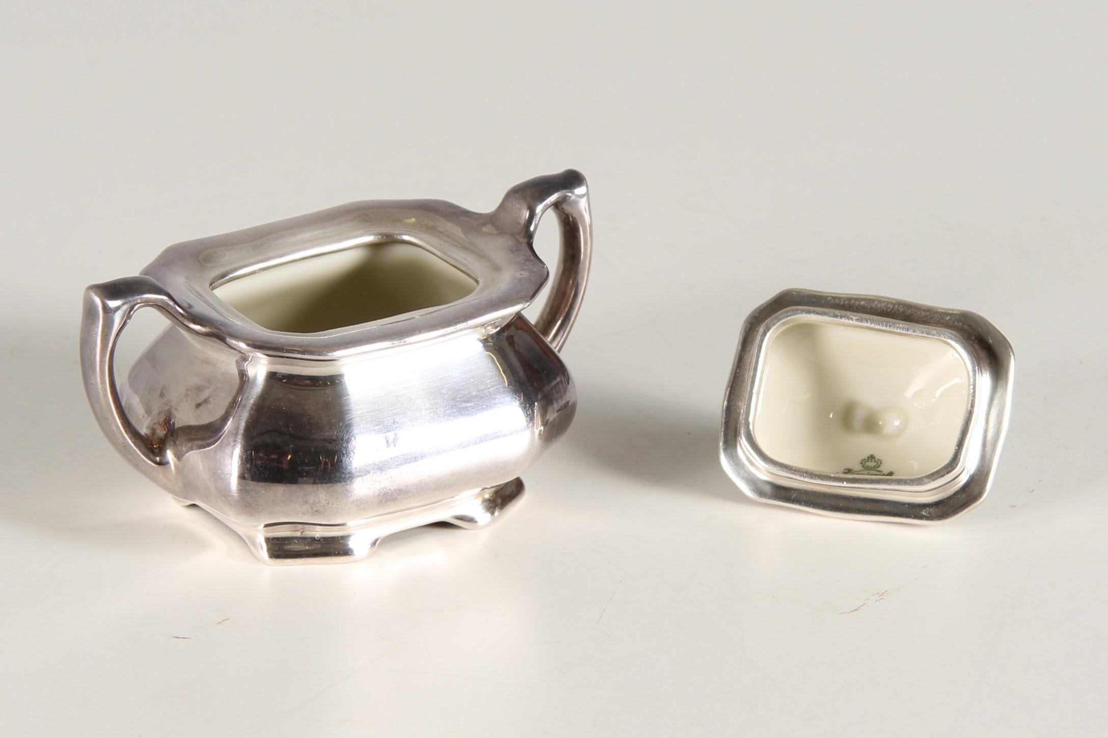 Art Deco German Silver Lustre Porcelain Sugar Bowl Jug WMF Königszelt Porzellan For Sale 11
