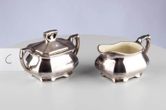 Art Deco German Silver Lustre Porcelain Sugar Bowl Jug WMF Königszelt Porzellan