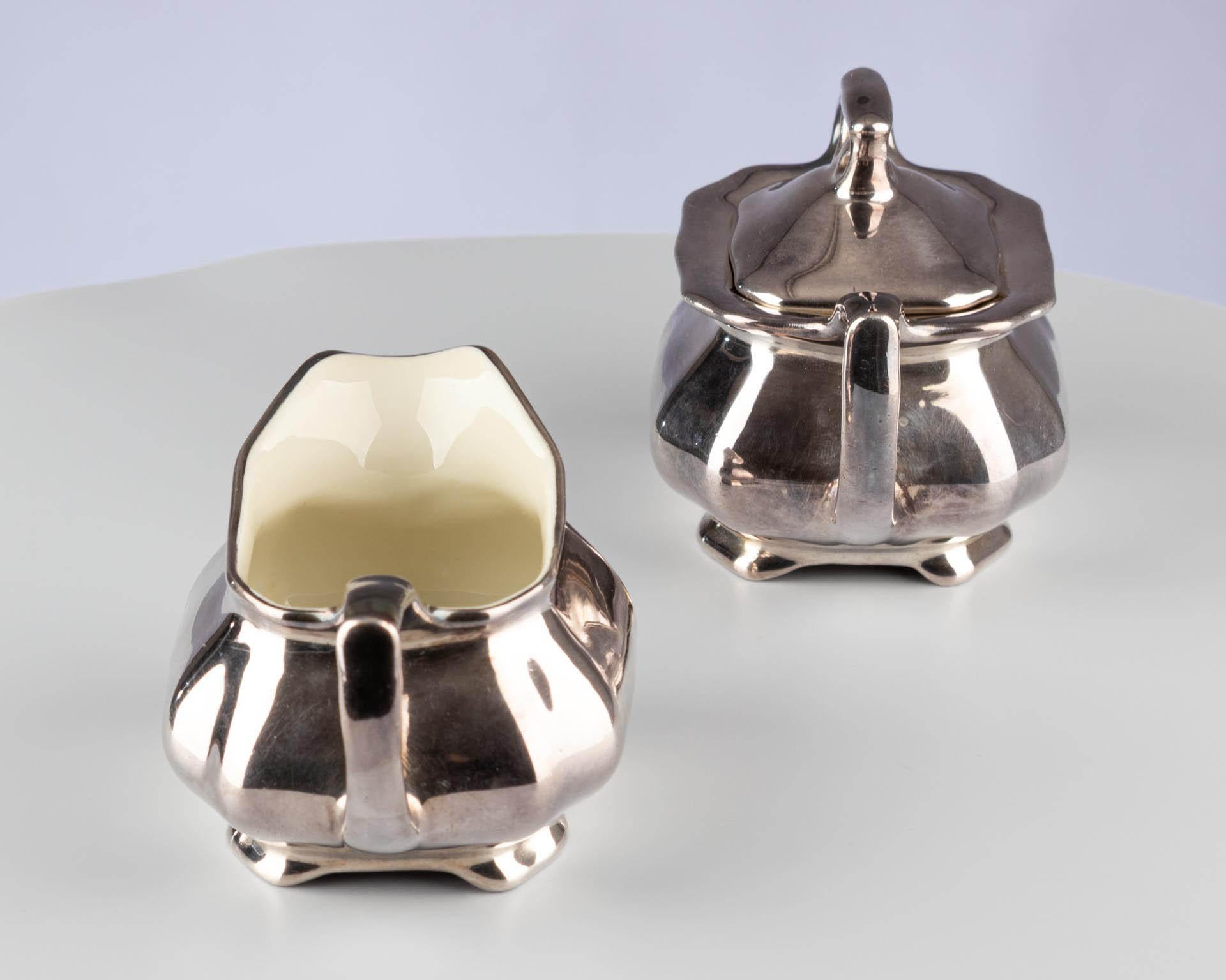 Art Deco German Silver Lustre Porcelain Sugar Bowl Jug WMF Königszelt Porzellan For Sale 1