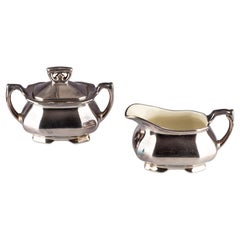 Art Deco German Silver Lustre Porcelain Sugar Bowl Jug WMF Königszelt Porzellan