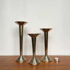 Art Deco German Steel Candle Holders, Set of 3