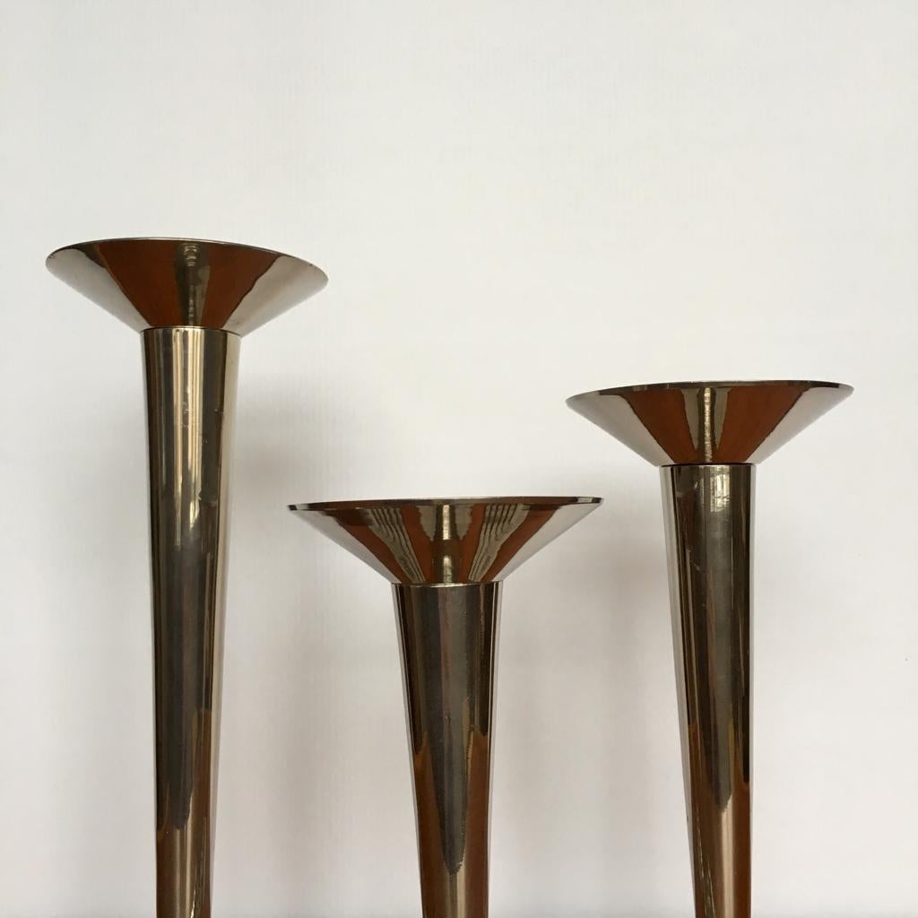 Stainless Steel Art Deco German Steel Candle Holders, Set of 3 For Sale