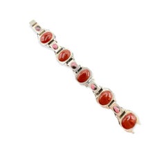 Art Deco German Sterling Silver Agate and Rhodonite Bracelet