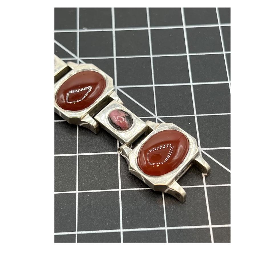 Art Deco German Sterling Silver Agate and Rhodonite Bracelet In Excellent Condition For Sale In New York, NY