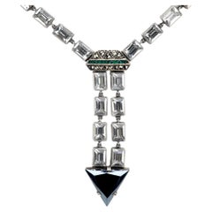 Collar Art Déco Alemán de Plata de Ley, Cristal y Marcasita con Motivo de Flecha