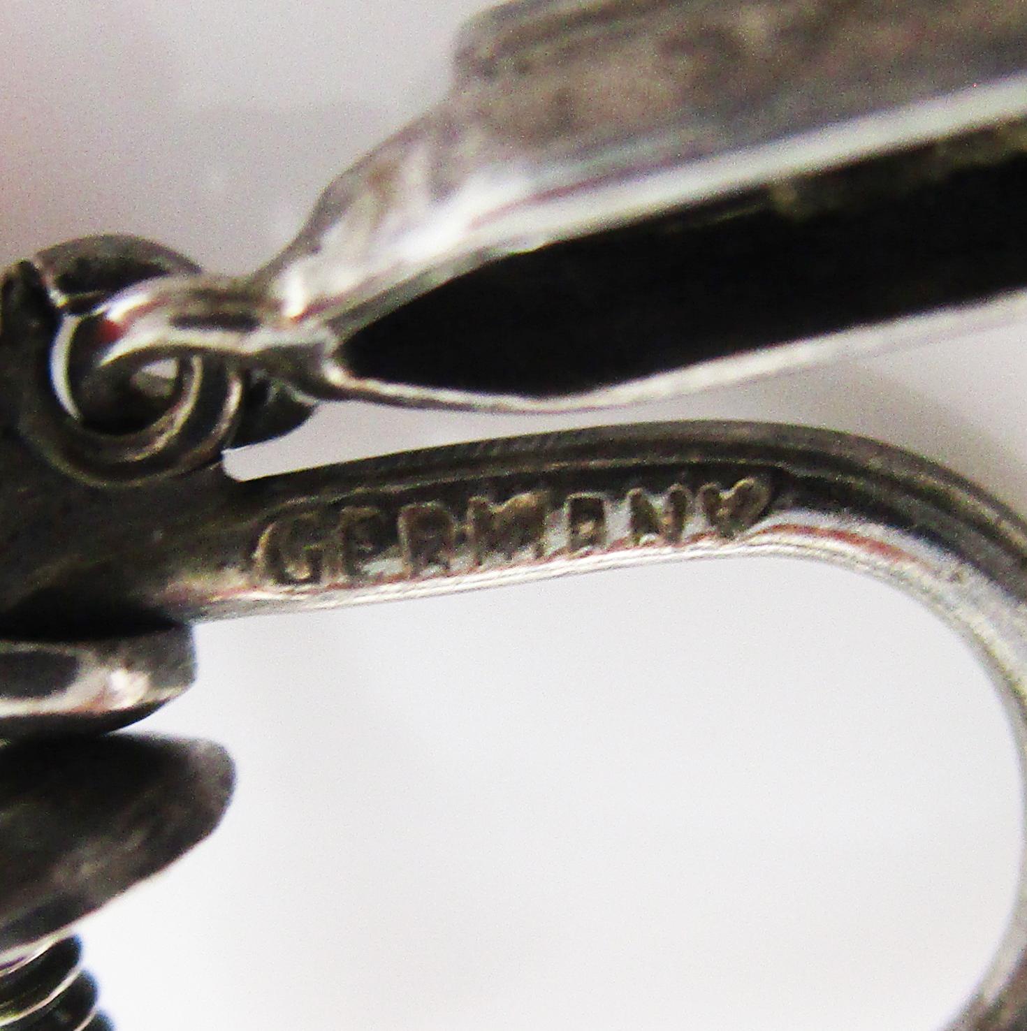 Art Deco German Sterling Silver Marcasite Carnelian Drop Screw Back Earrings In Good Condition In Lexington, KY
