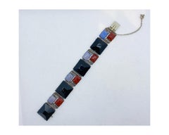 Art Deco German Sterling Silver Marcasite Onyx Chalcedony Bracelet