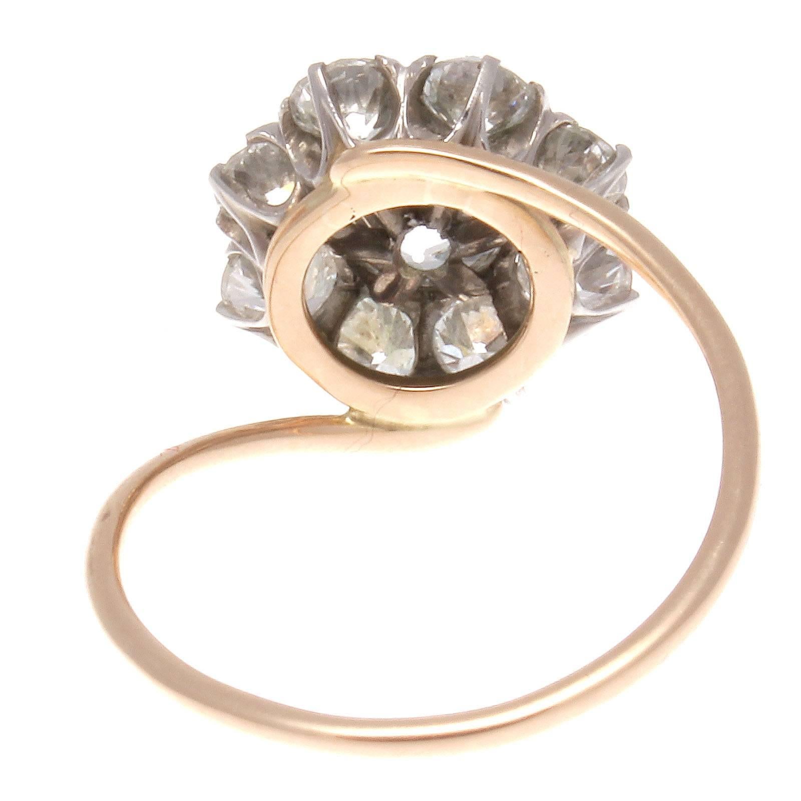 Women's Art Deco GIA 0.63 Carat Old European Cut Diamond Cluster Gold Platinum Ring