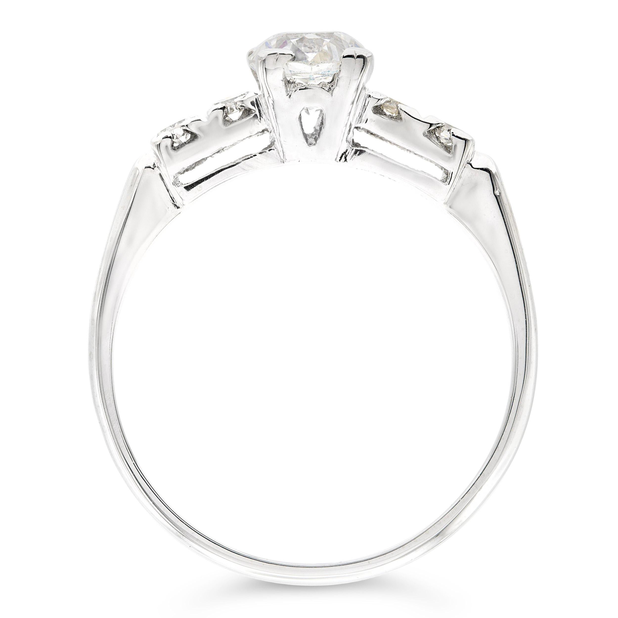 Art Deco GIA 0.66ct. Old European Diamond Engagement Ring H SI1 in Platinum In Good Condition For Sale In New York, NY