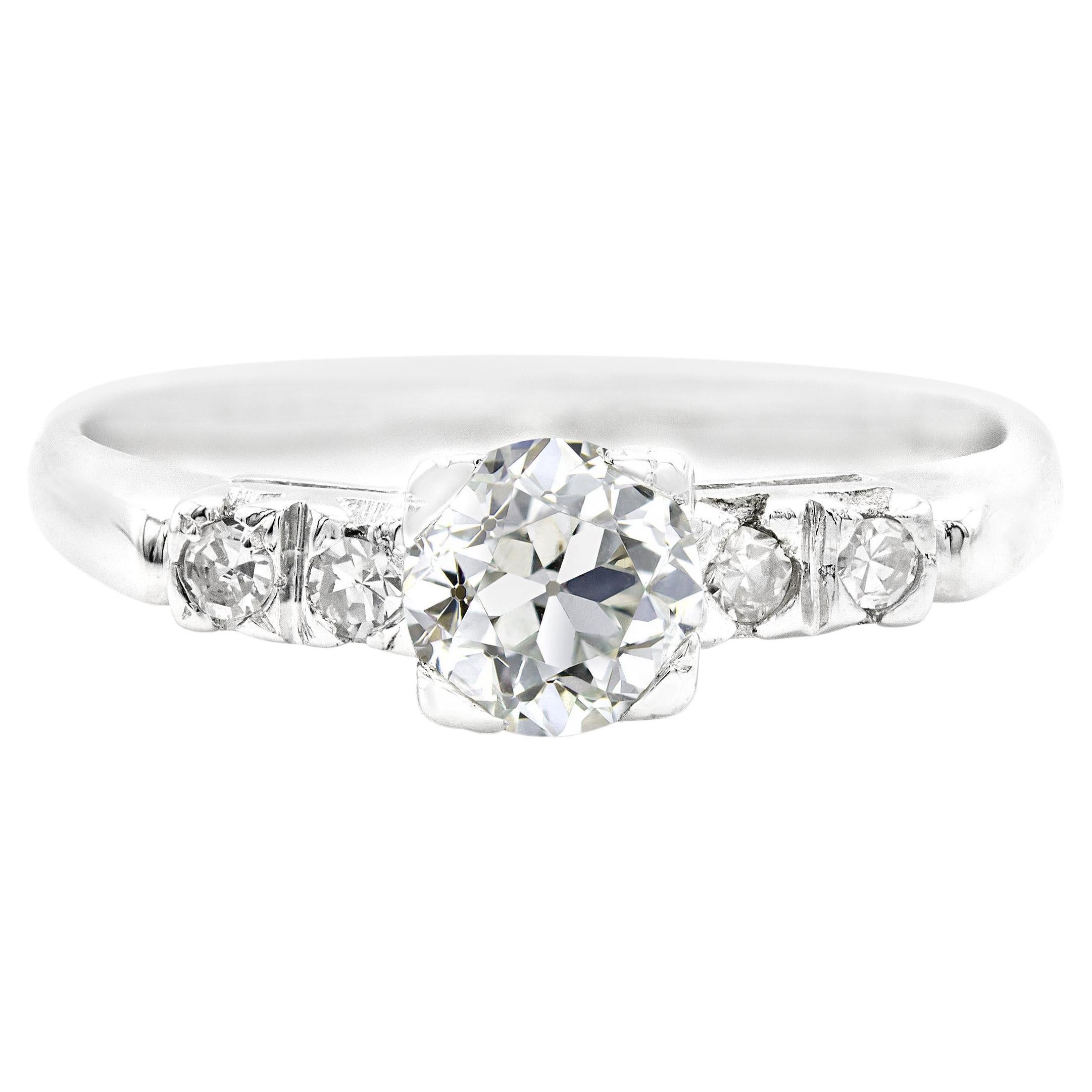 Art Deco GIA 0.66ct. Old European Diamond Engagement Ring H SI1 in Platinum For Sale