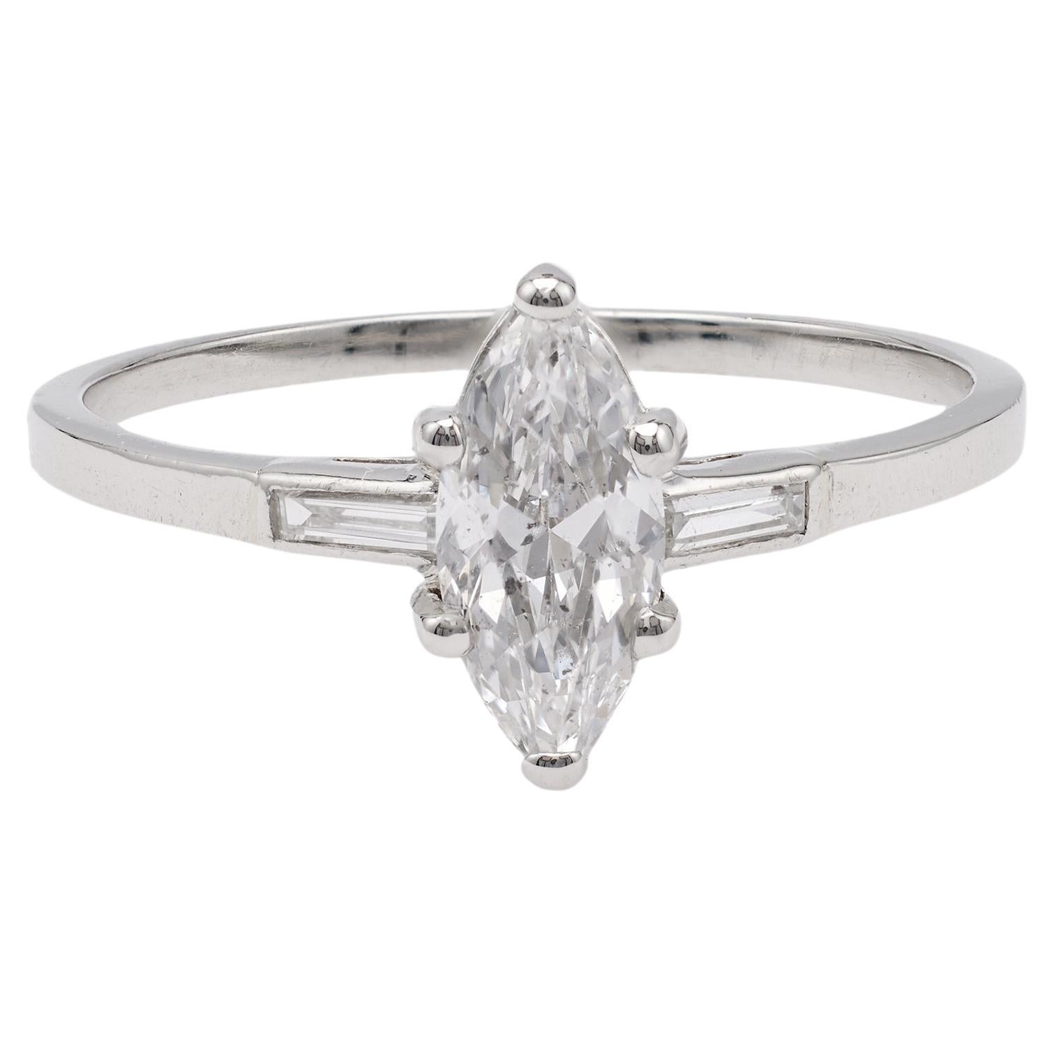 Art Deco GIA 0.70 Carat Marquise Cut Diamond Platinum Ring For Sale