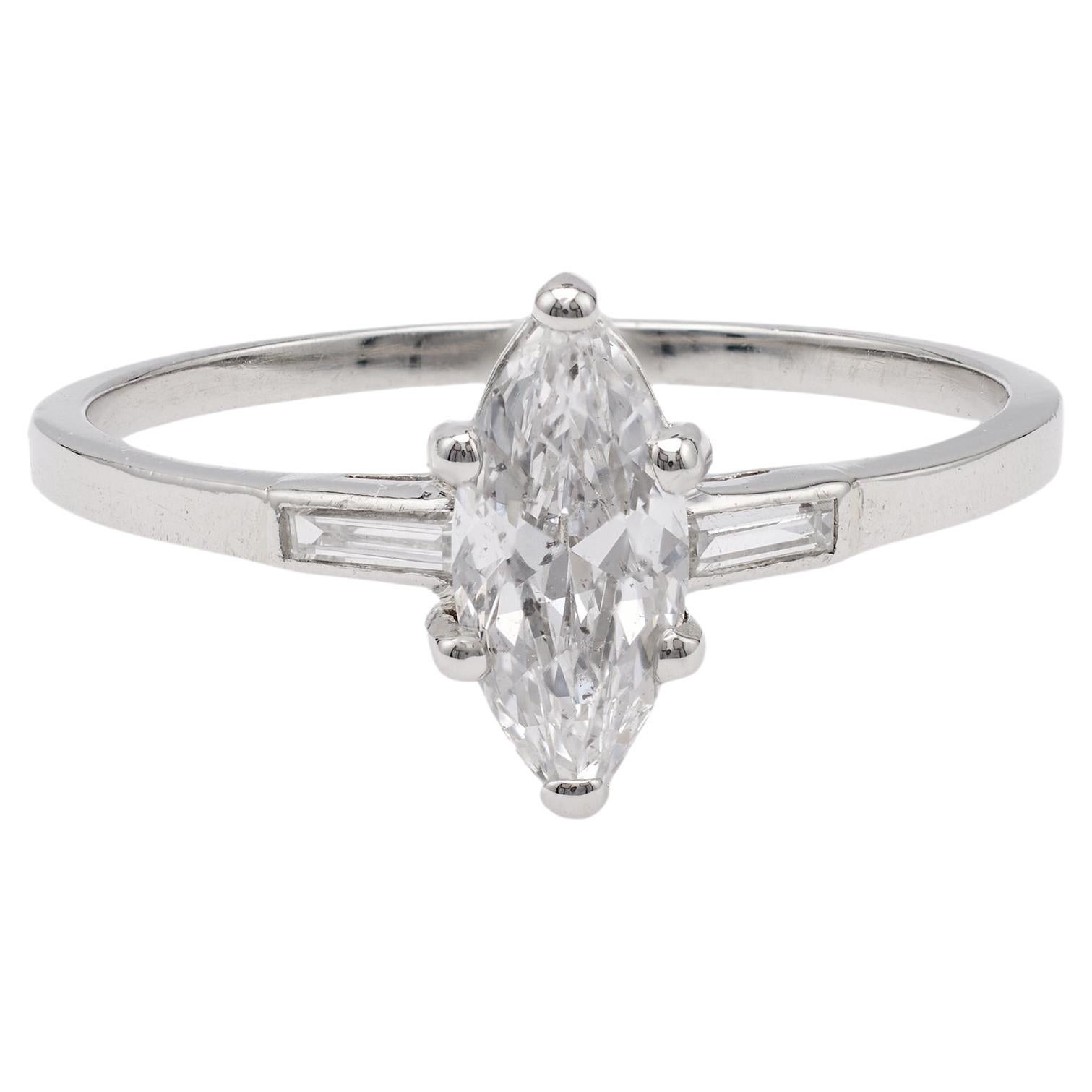 Platinring, Art déco, GIA 0.70 Karat Diamant im Marquise-Schliff