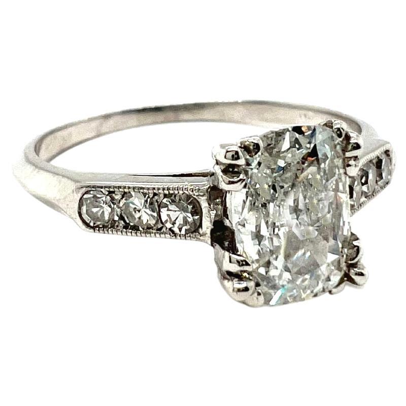 Women's or Men's Art Deco GIA 0.73 Carat Cushion Cut Diamond Platinum Ring