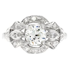 Antique Art Deco GIA 0.79 Ct. Old European Diamond Engagement Ring L VS1, Platinum