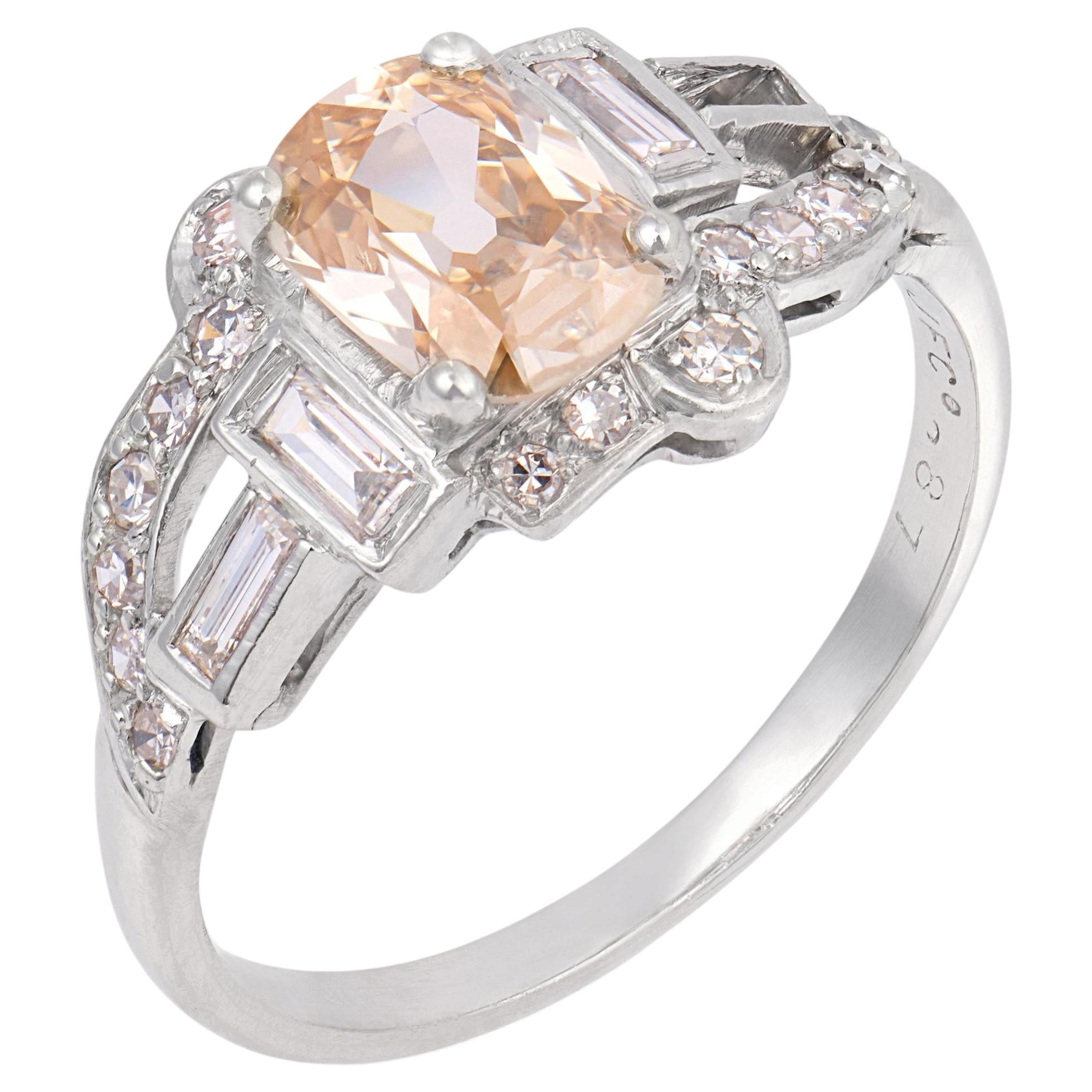 Art Deco GIA 0.80 carat old mine cut diamond platinum engagement ring