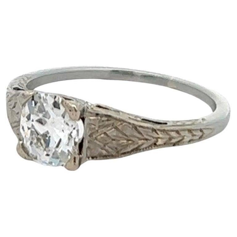 Art Deco GIA 0.80 Carats Old Mine Cut Diamond 18k White Gold Solitaire Ring 1
