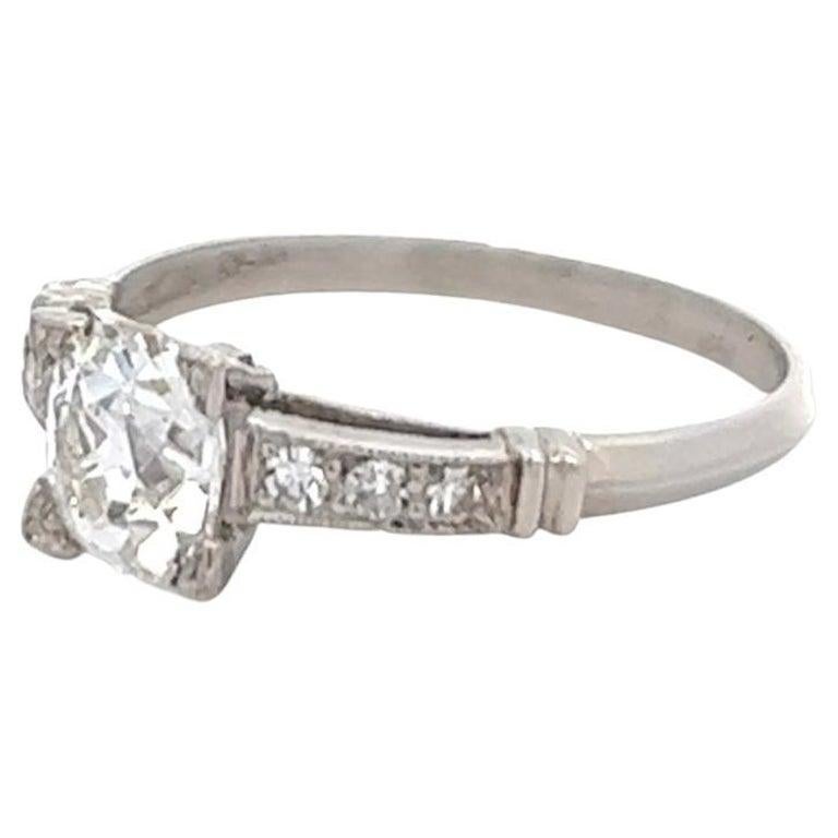 Art Deco GIA 0.81 Carat Old Mine Cut Diamond Platinum Ring 1