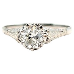 Art Deco GIA 0.82 Carat Old European Diamond Platinum Solitaire Engagement Ring