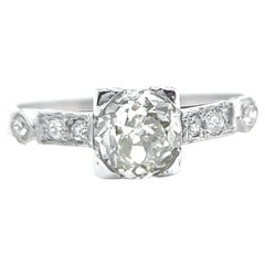Art Deco GIA 0.84 Carat Old Mine Cut Diamond Platinum Ring