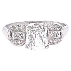 Art Deco GIA 0.90 Carat Cushion Cut Diamond Platinum Engagement Ring