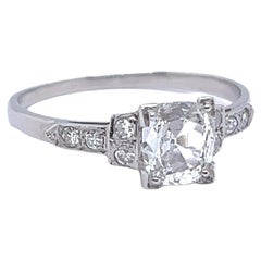 Art Deco GIA 0.90 Carat Cushion Cut Diamond Platinum Engagement Ring