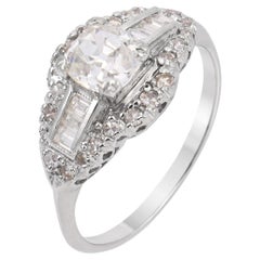 Art Deco GIA 0.90 carat old mine cut diamond baguette platinum engagement ring