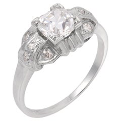 Art Deco GIA 0.90 carat old mine cut diamond platinum engagement ring