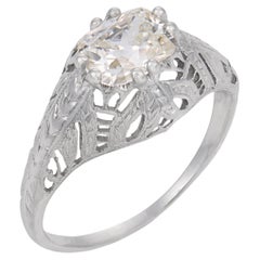 Art Deco GIA 0,91 Karat East West Old Mine Cut Diamant 18k Gold Verlobungsring