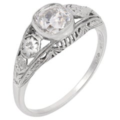 Art Deco GIA 0.91 carat old mine cut diamond platinum engagement ring