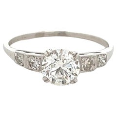 Art Deco GIA 0.92 Round Brilliant Cut Diamond Platinum Ring