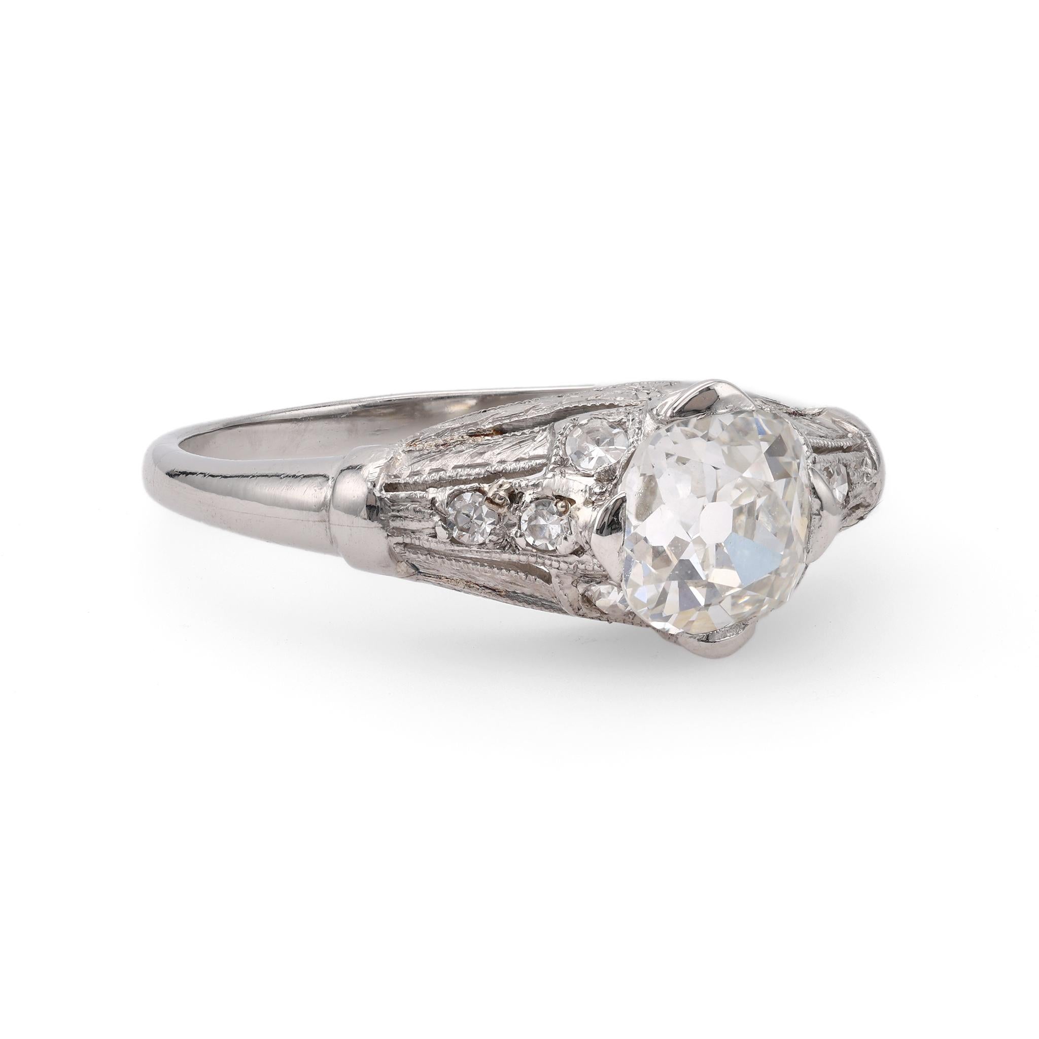 Women's or Men's Art Deco GIA 0.95 Carat Old Mine Cut Diamond Platinum Ring