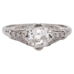 Antique Art Deco GIA 0.95 Carat Old Mine Cut Diamond Platinum Ring