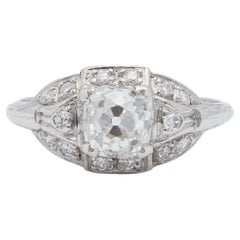 Art Deco GIA 0.99 Carat Old Mine Cut Diamond Platinum Ring
