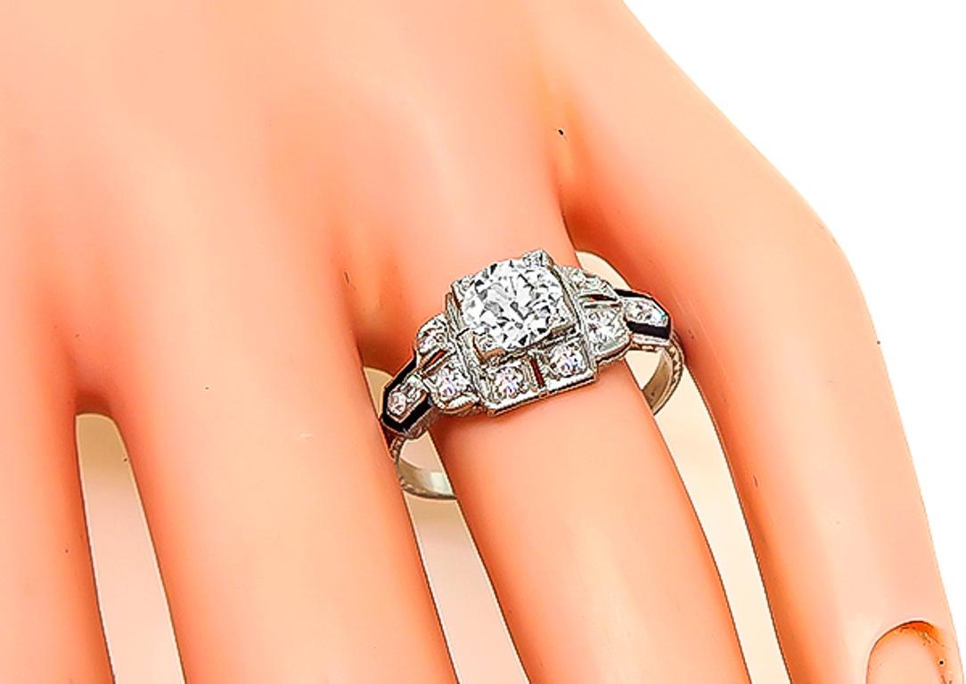 Bague de fiançailles Art déco en onyx et diamants de 1 carat certifiés GIA Bon état - En vente à New York, NY