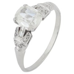 Art Deco GIA 1.00 carat cushion cut diamond platinum engagement ring