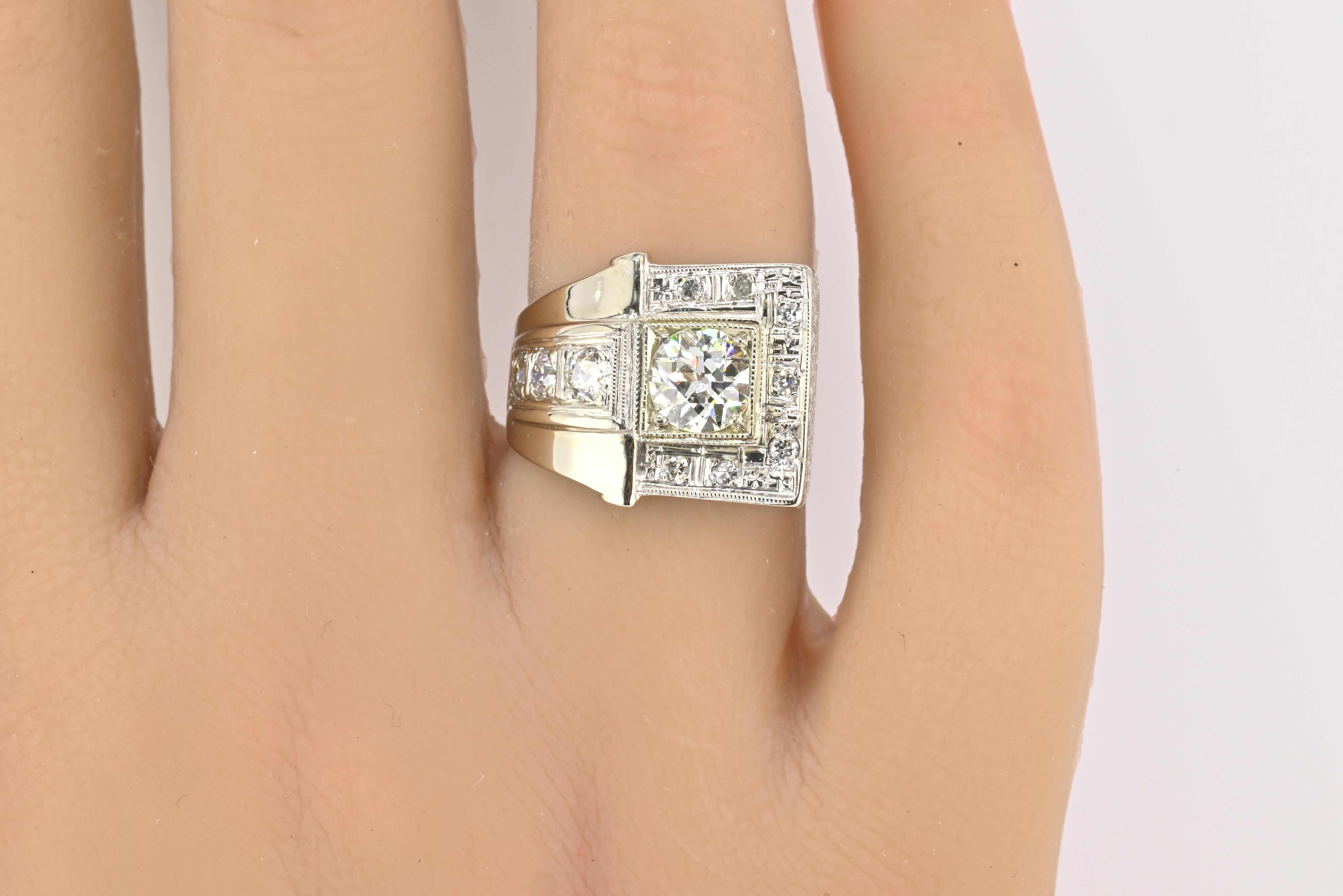 Art Deco GIA Certified 1.00ct M Color VS2 Old Euro Diamond Ring 14K White Gold Size 5.75

Description:

This elegant and substantial 14K white gold ring showcases a perfectly 1.00 carat GIA-certified natural diamond as its centerpiece. Graded M