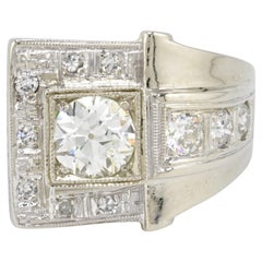 Art Deco GIA 1.00 Carat M Color VS2 Diamond Ring 14K White Gold Ring Size 5.75