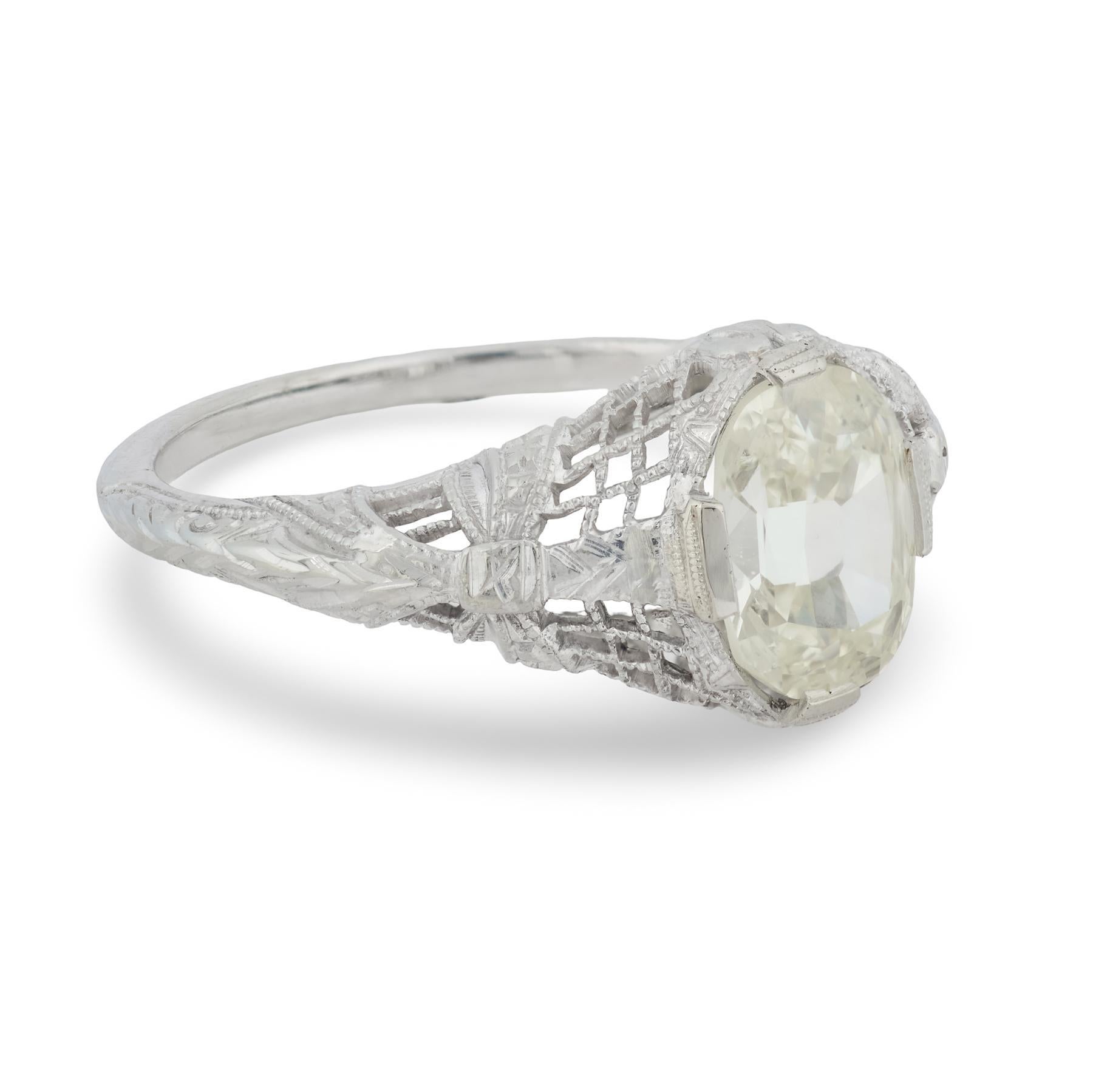 Bague de fiançailles Art déco GIA 1,00 carat diamant taille ancienne 18k or blanc Pour femmes en vente