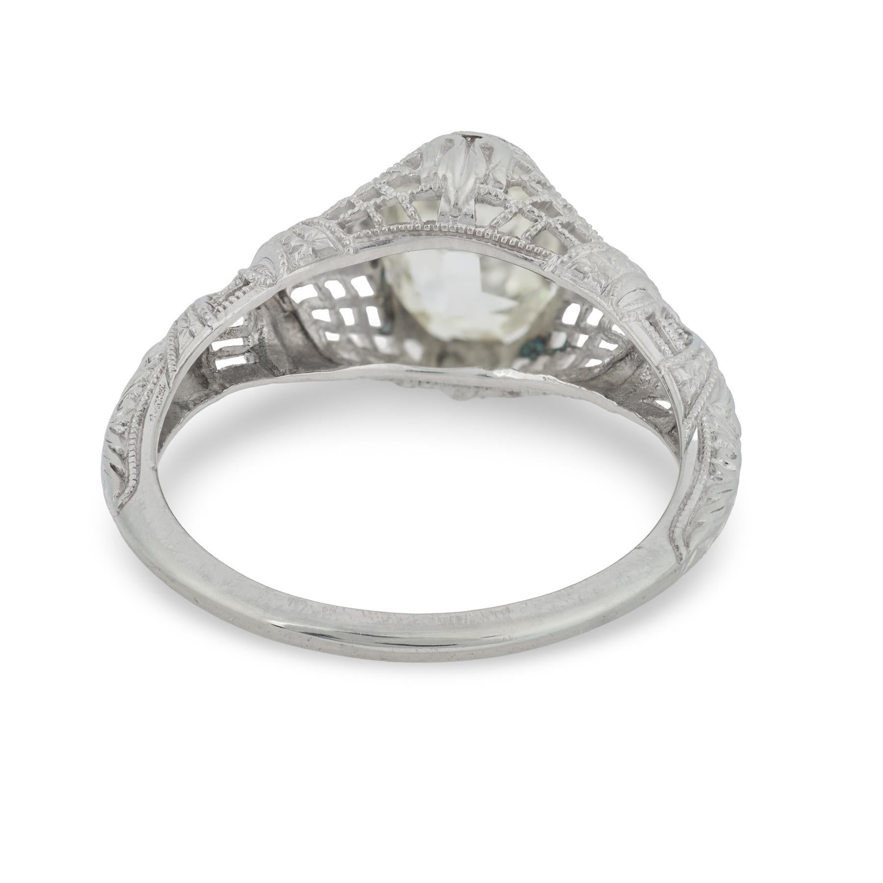 Bague de fiançailles Art déco GIA 1,00 carat diamant taille ancienne 18k or blanc en vente 1