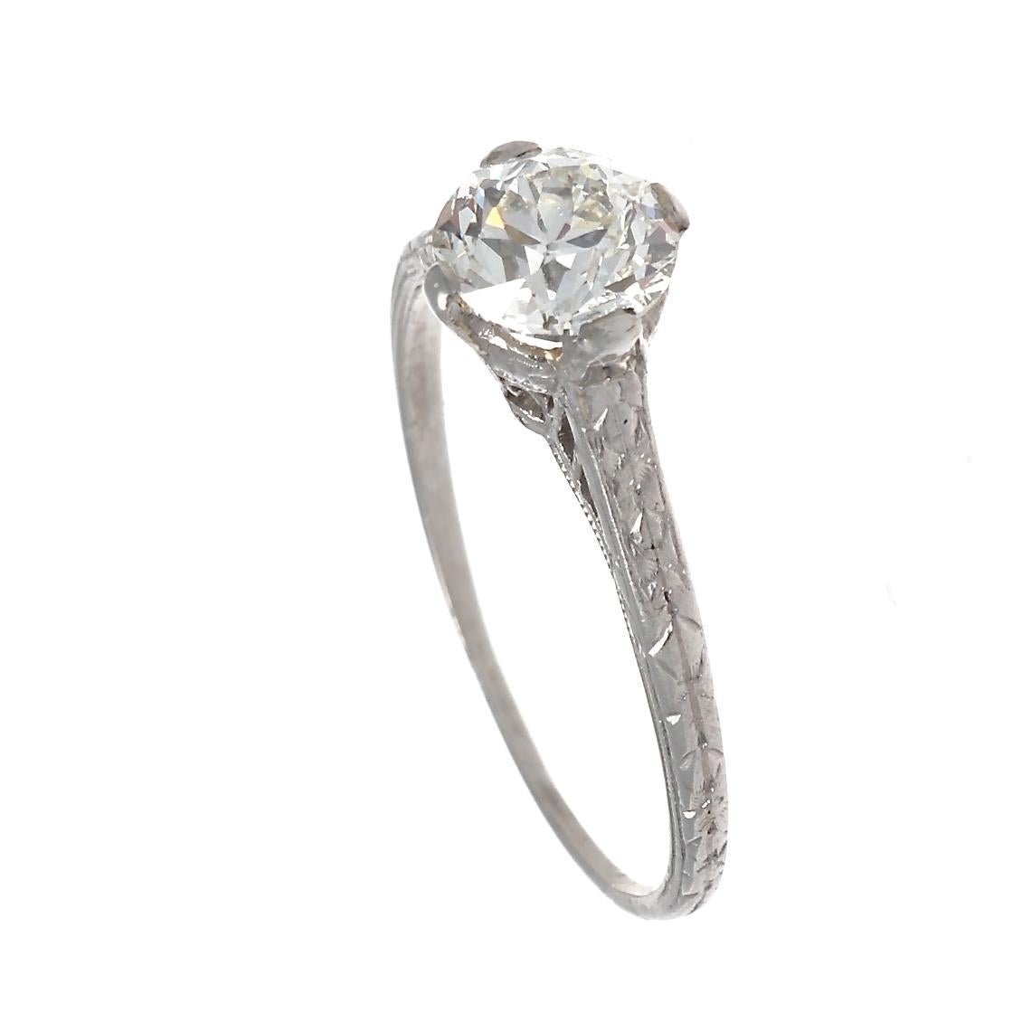 Diamonds represent strength, longevity and intrinsic beauty. There is no better way to say I love and I want to spend my with you. Featuring a 1.01 carat old European cut diamond that is GIA certified as K color, SI1 clarity. Delicately hand crafted