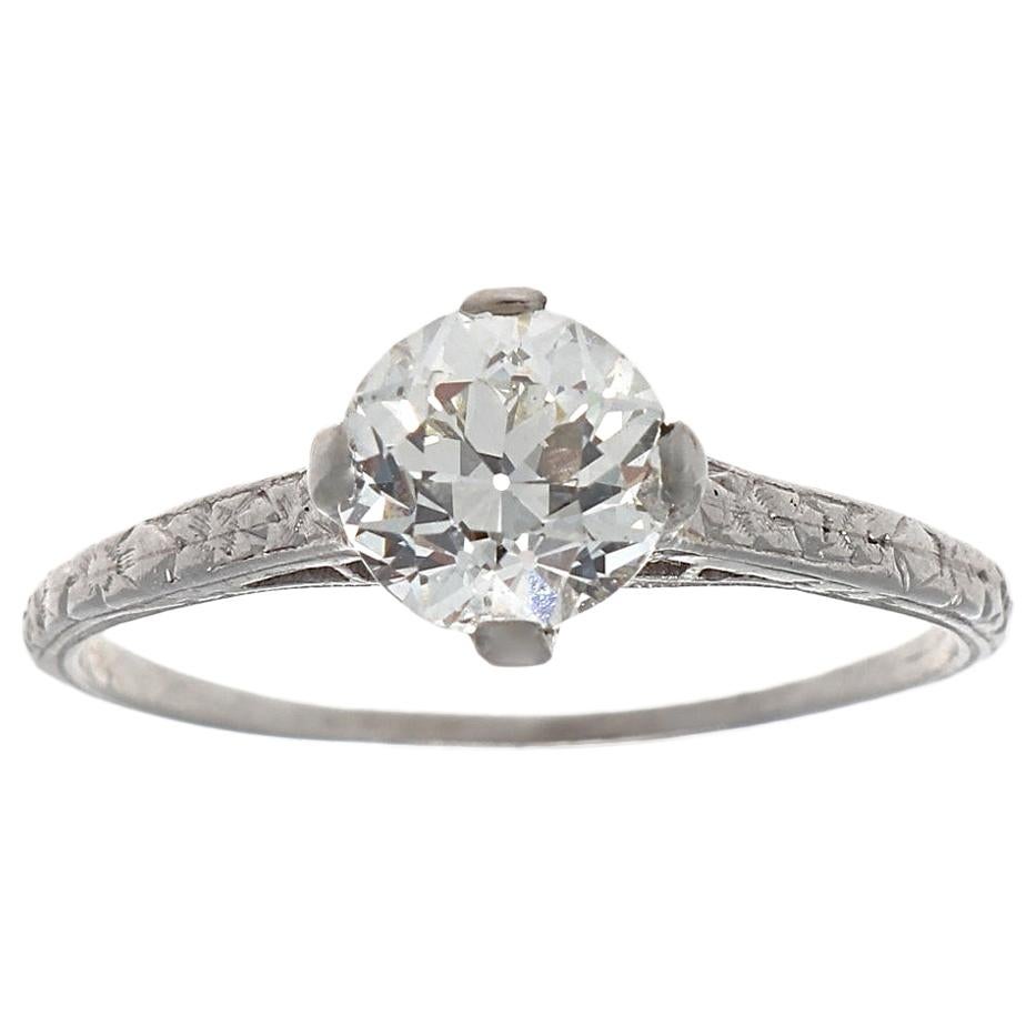 Art Deco GIA 1.01 Carat Diamond Platinum Engagement Ring