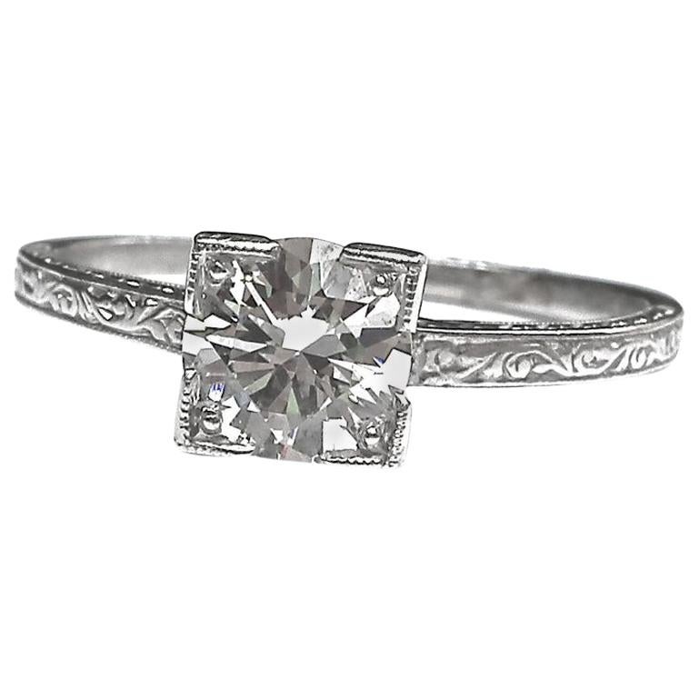 Art Deco GIA 1.01 Carat Diamond Platinum Ring