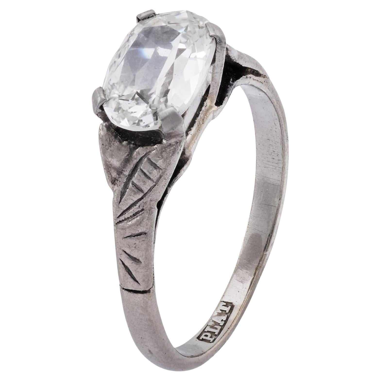 Anillo de compromiso de platino con diamante talla antigua Art Déco GIA de 1,01 quilates alargado en venta