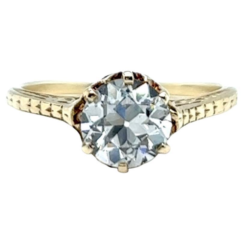 Art Deco GIA 1,01 Karat Diamant im alteuropäischen Schliff 14K Gelbgold Verlobungsring