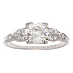 Antique Art Deco GIA 1.01 Carat Old European Cut Diamond Platinum Engagement Ring